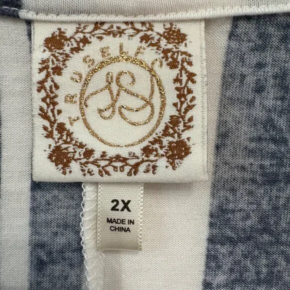 Casual Chic Multicolor Striped Short Sleeve Y2K Button Front Tie Hem Blouse 2X - Picture 5 of 10